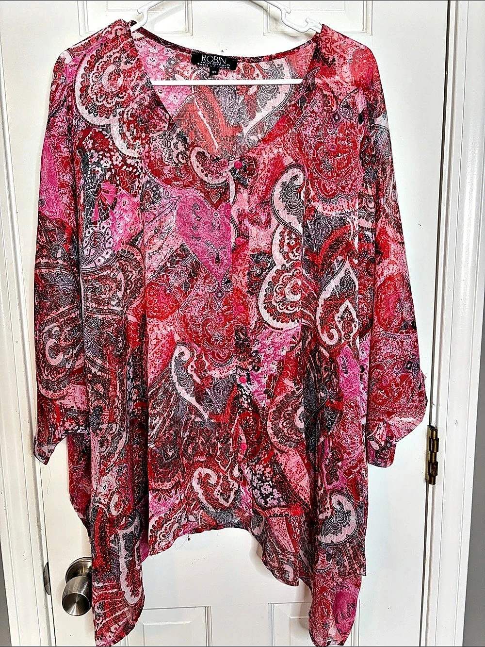 ROBIN Paisley Tunic in Red & Pink Like New Size- OS